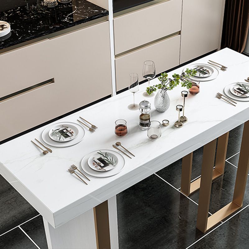 Glam Rectangle Bar Table Faux Marble Top Table for Patio Use