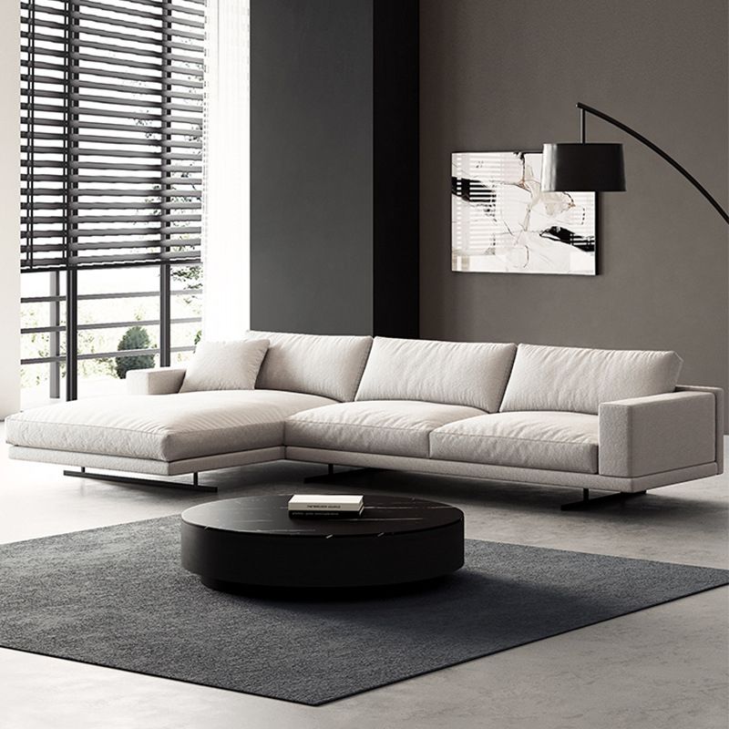 Square Arm Linen Sofa with Chaise Contemporary 4-Steater Loose Back Sofa in White
