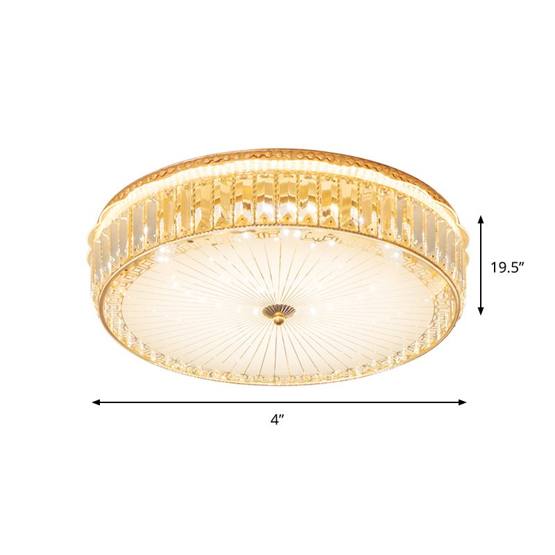 White Glass Round Ceiling Flush Modernism LED Flush Mount Spotlight with Crystal Block for Bedroom