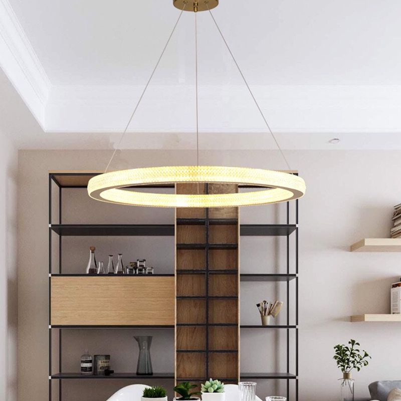 19 "/25,5" Dia Gold Ring Suspension Light Minimaliste LED Plafond acrylique Plafond Pendre en blanc / lumière chaude