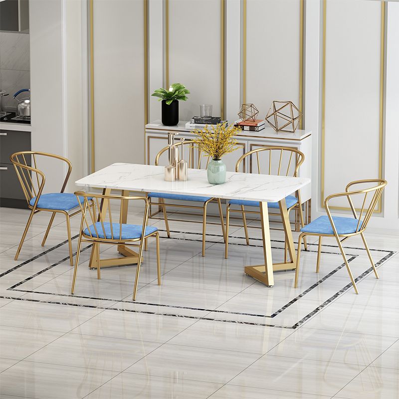 Glam Style Table Faux Marble Rectangle Table with Metal Legs for Home Use