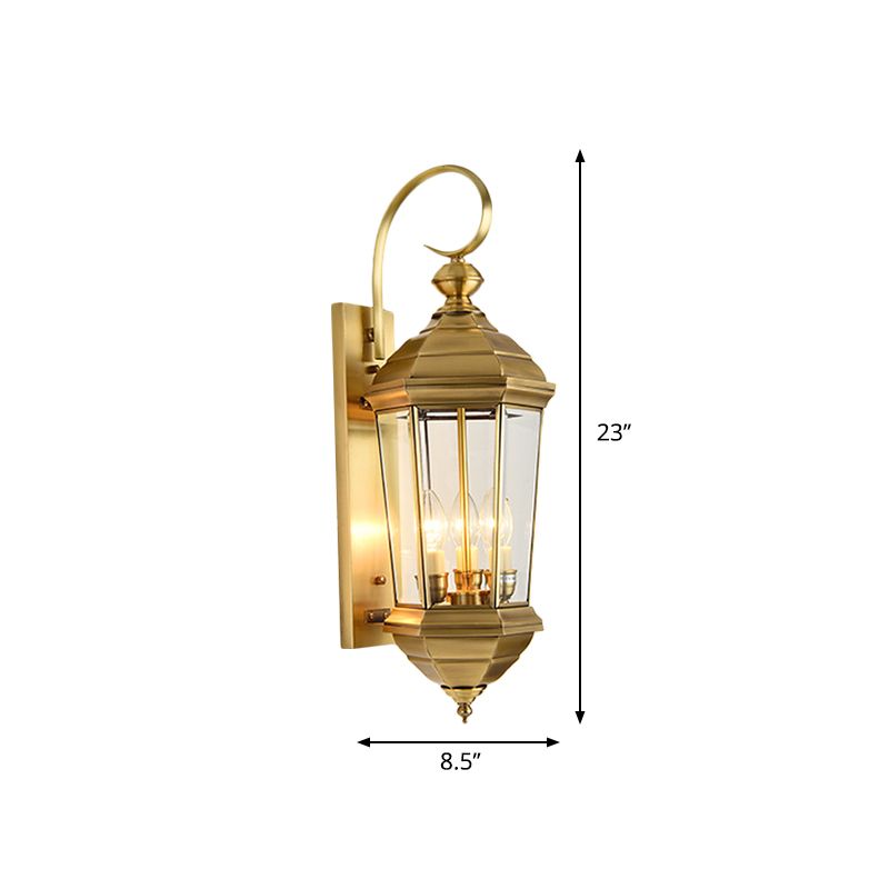 Lantern Outdoor Wall Sconce Light Traditional Metal 1 Bulb Gold Wall Lighting Fixture