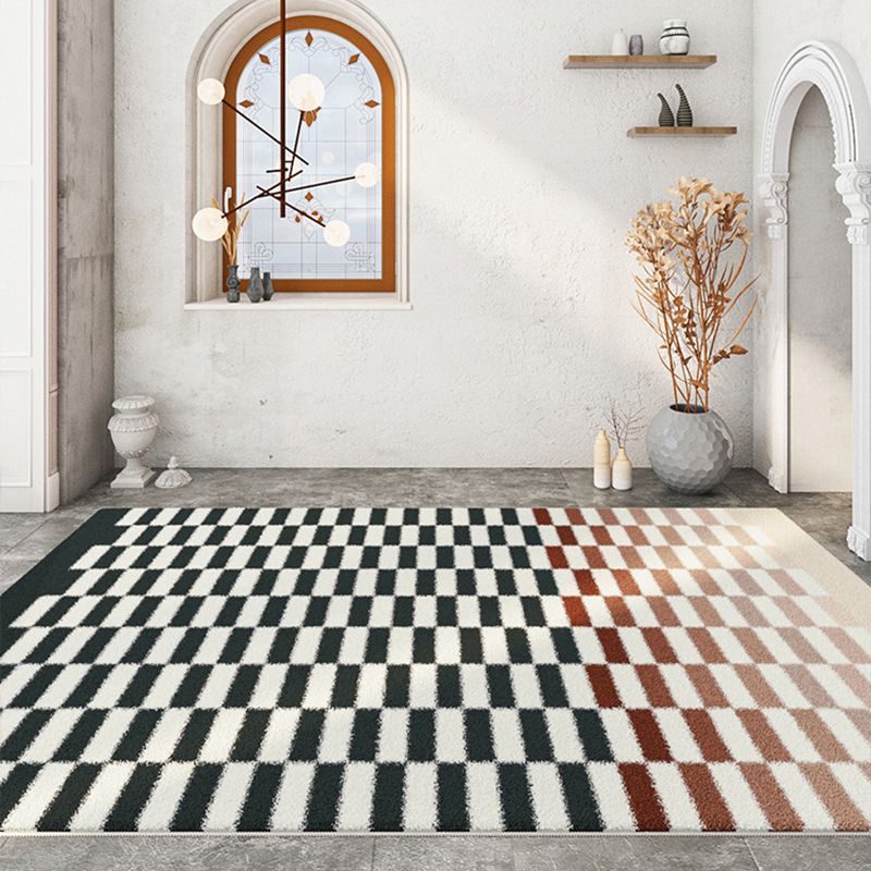 Multicolor Modern Area Carpet Polyester Checkered Indoor Rug Easy Care Carpet for Living Room
