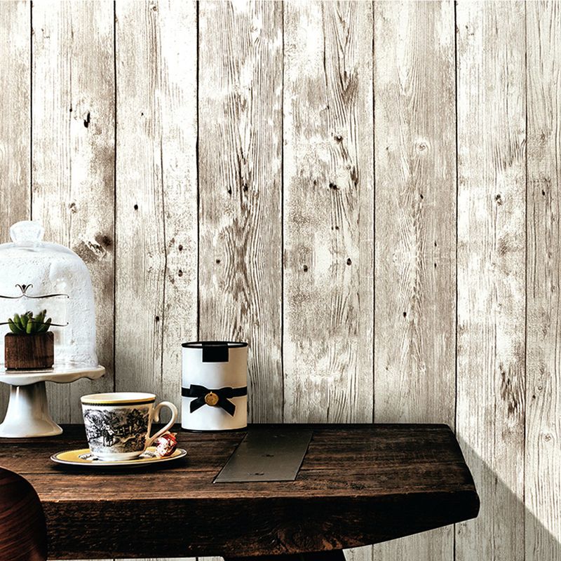 PVC Self-Stick Wallpaper Roll Cottage Aged Wood Wall Art in Brown for Living Room