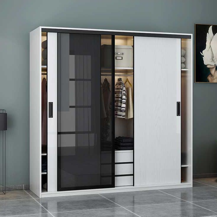 Contemporary Wardrobe Closet Wood and Glass Wardrobe Armoire