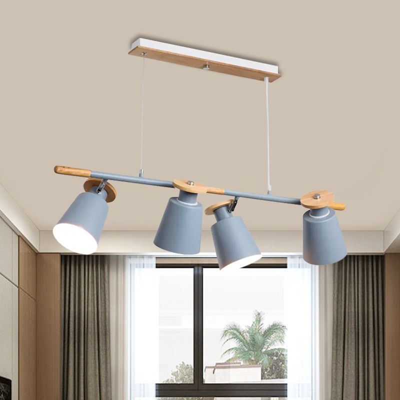 Green/Grey/White Tapered Shade Island Lighting 4 Heads Nordic Metal Linear Chandelier for Restaurant