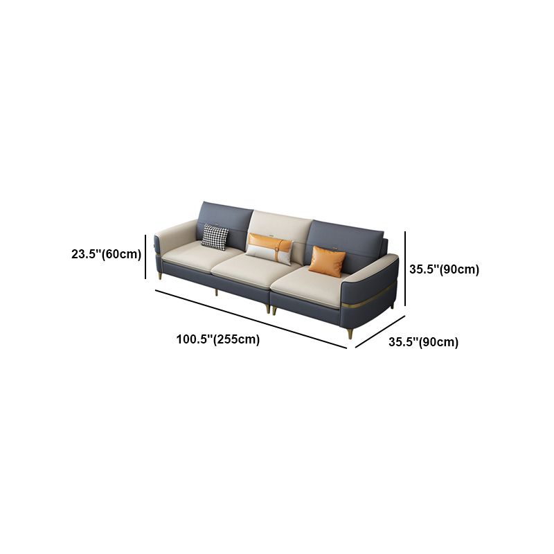 Scandinavian Faux Leather Sofa Square Arm Sofa with 2 Pillows