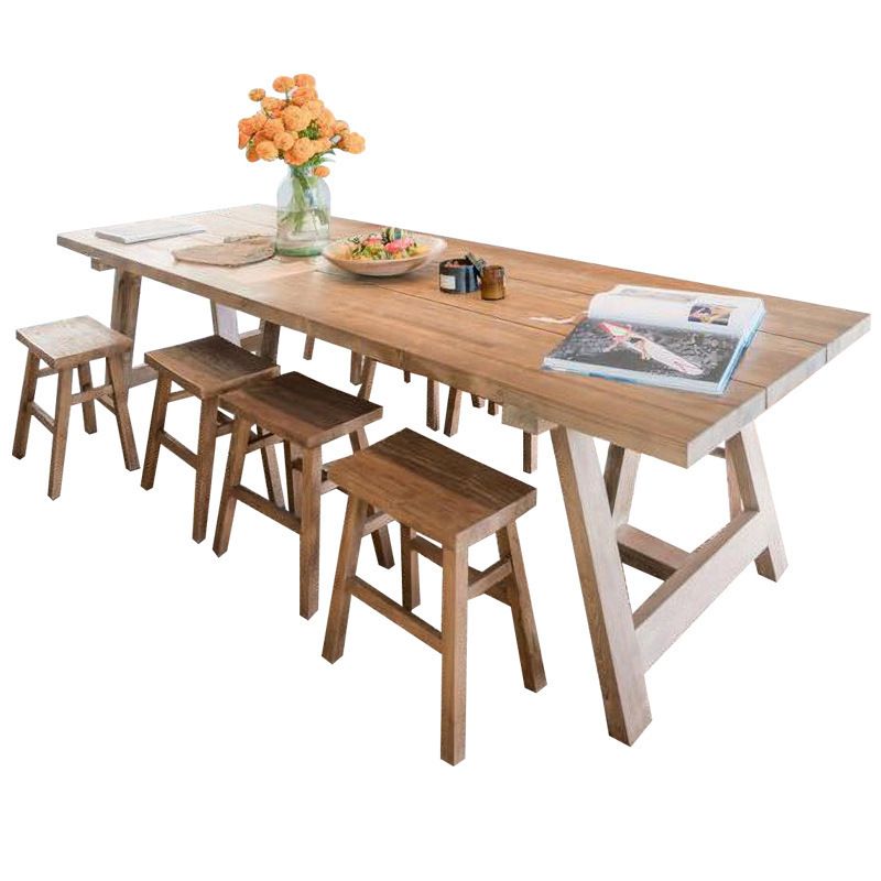 Mesa de comedor de madera sólida Mesa de comedor de madera rectangular de pino con base de trineo