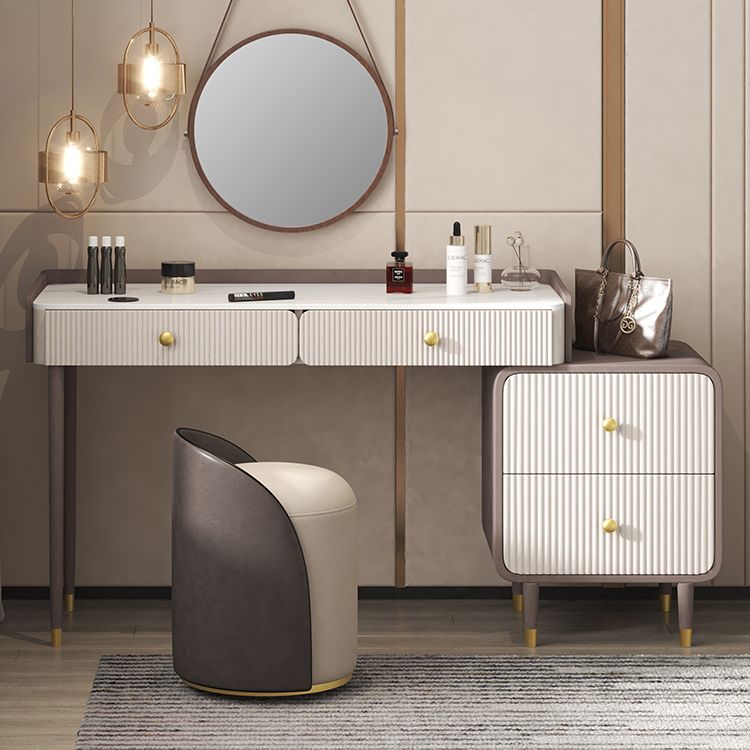 Stone Top Vanity Table 2/4 Storage Drawers Dressing Table with Mirror & Padded Stool
