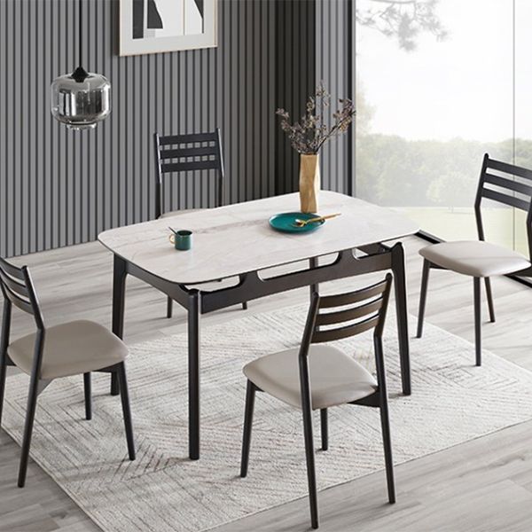 Dining Room Stone Dinner Table Rectangle 4 Legs Dining Table