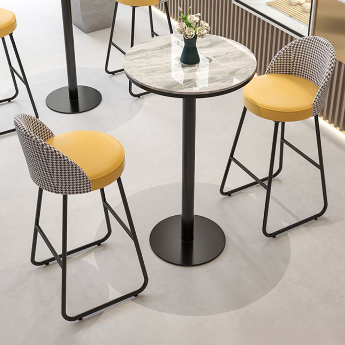 Modern Round Bar Table Set 1/3 Pcs Stone Top Bar Table and Leather Stools