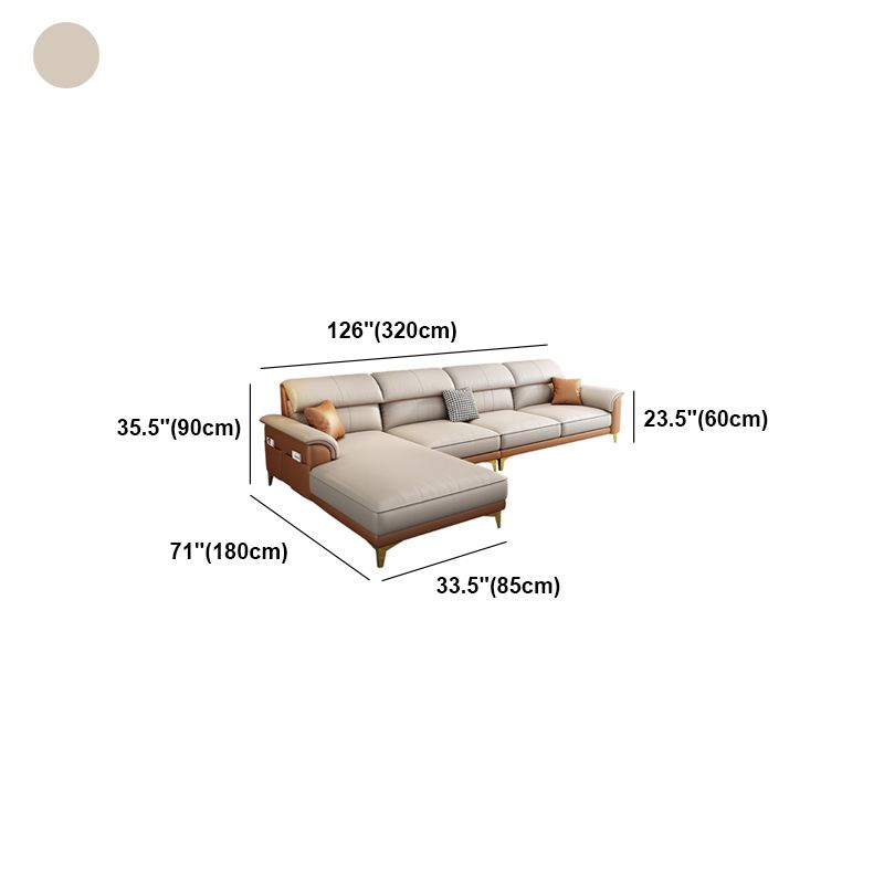 Modern Faux Leather Beige Sofa with Pillow Top Arm for Living Room