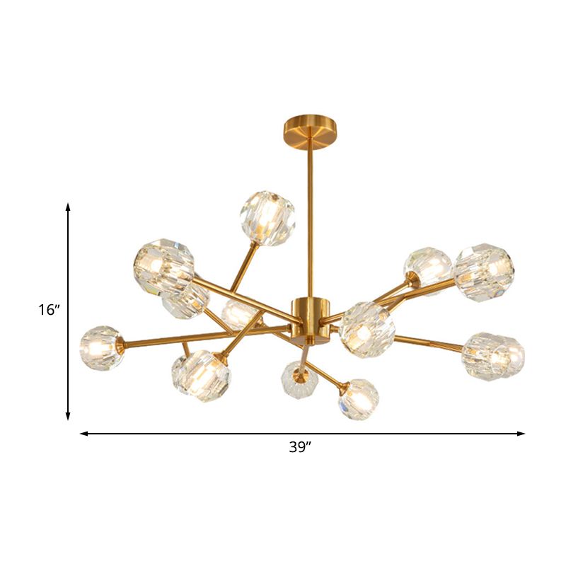 Suspension de salon de 15 bulbs Moderniste Gol Finition Plafond Chandelier avec une teinte en cristal ronde