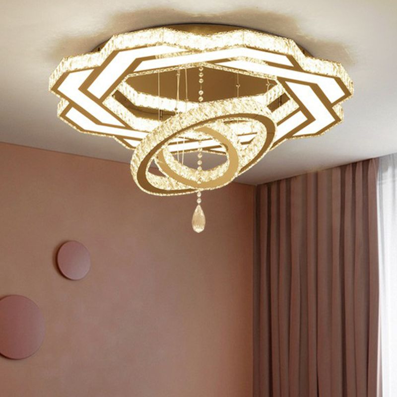 Minimalistische cirkelvormige LED spoeling Licht helder kristal woonkamer semi -spoelbevestiging plafond armatuur