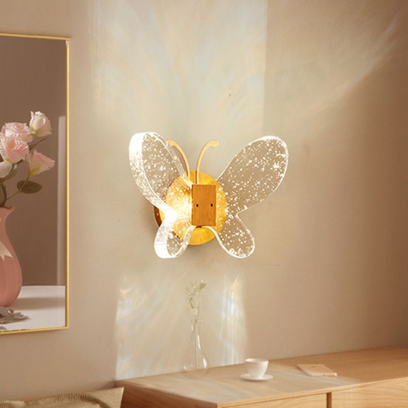 Modern Butterfly Bubble Crystal Sconce LED Wall Mounted Light Fixture in Gold for Bedroom