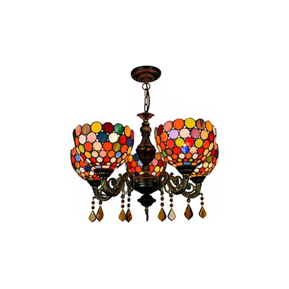Bol de style rétro lampe à pendaison tachée 5 têtes lustre décoratif pour salle à manger