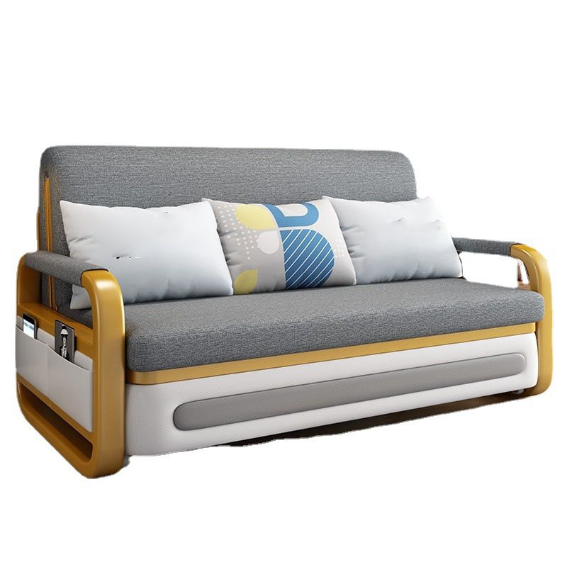 35.43" Wide Gray Sleeper Sofa Linen Square Arms Sofa Bed with Upholstered