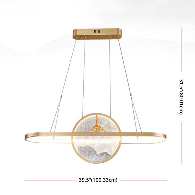 Chinese Style Gold Round Linear Island Pendant Lighting LED Metal Island Ceiling Light for Living Room
