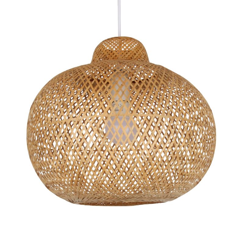 1 Bulb Handmade Pendant Lighting Modernist Bamboo Hanging Light Fixture in Wood