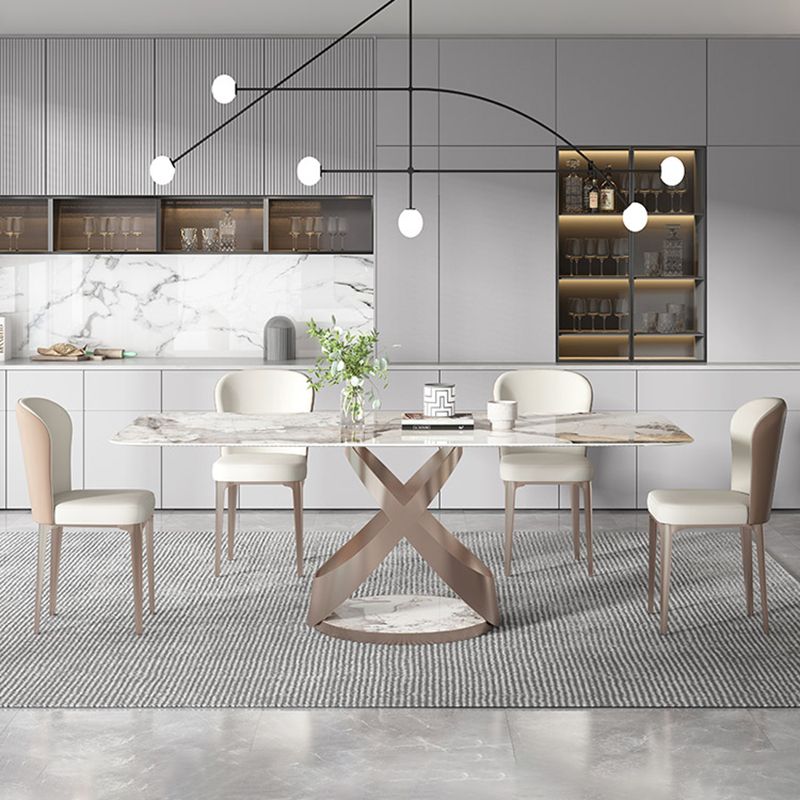 Modern Kitchen Dining Room Set with  Sintered Stone Top and Gold Base Dining Furniture