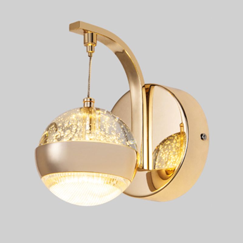 Crystal Spherical Wall Light Sconce Minimalist Gold Finish Wall Light for Bedroom