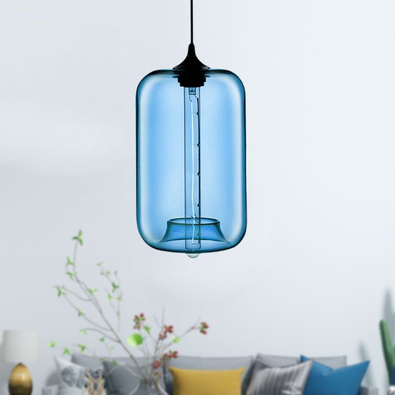 1 lampe à suspension légère avec nuage de bouteille en verre rouge / brun / bleu