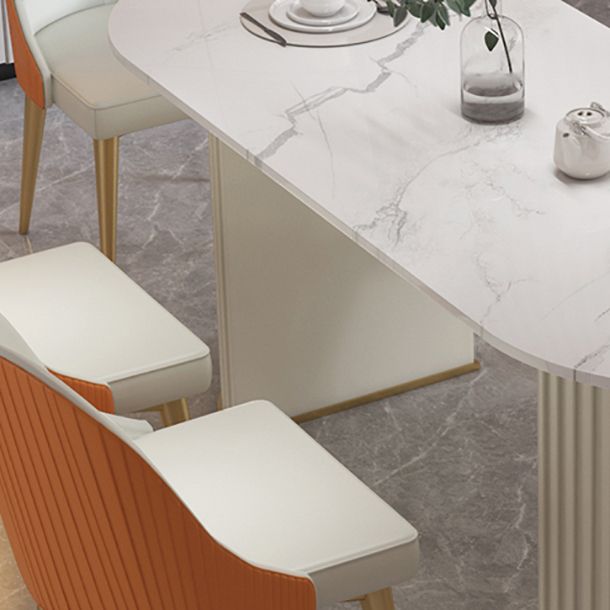 Sintered Stone Top White Table for Restaurant Modern Oval Table with Double Pedestal