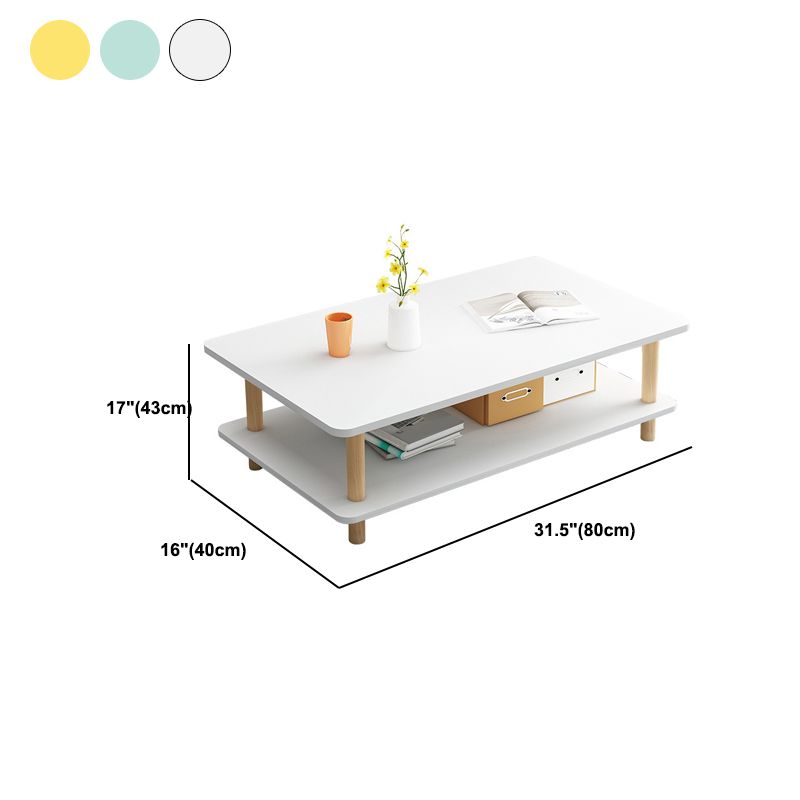 17" H Modern Rectangle Wooden Coffee Table 4 Legs Cocktail Table with Shelf