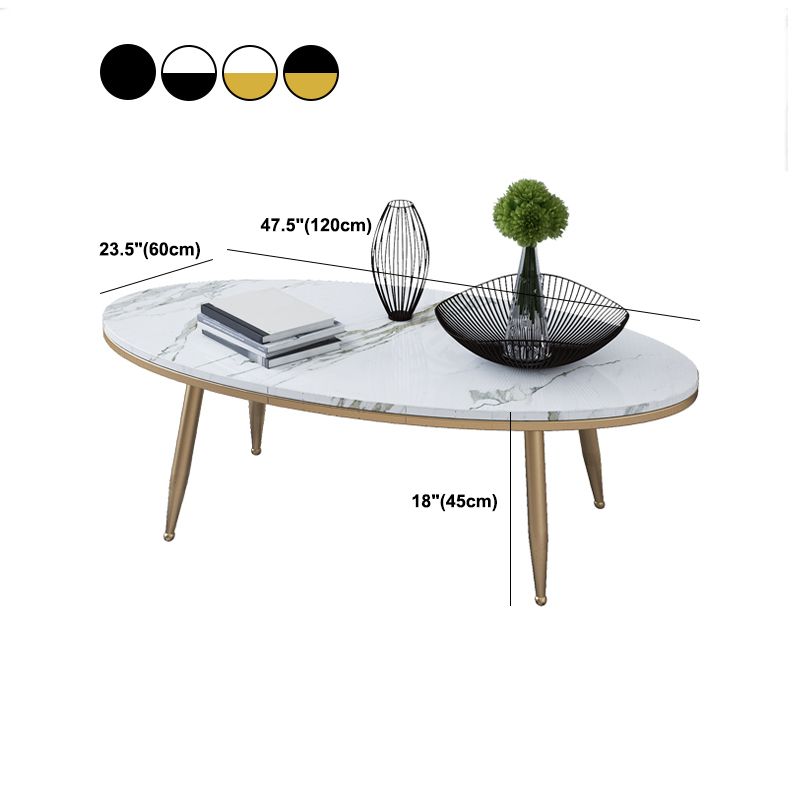 Oval Stone Top Coffee Table with 4 Metal Legs Single Coffee Table