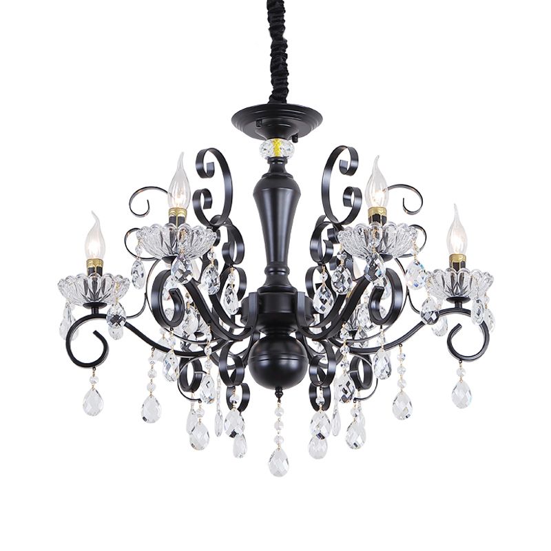 Chandelier suspendu au chandelier traditionnel 6 lumières à facette de suspension à balles à facettes en noir