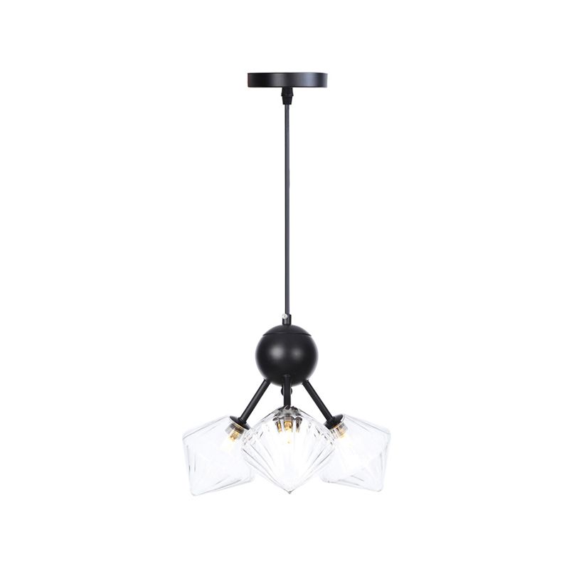 13"/27.5"/34" W Diamond Living Room Chandelier Lamp Amber/Clear Glass 3/9/12 Heads Warehouse Style Pendant Lighting with Sputnik Design