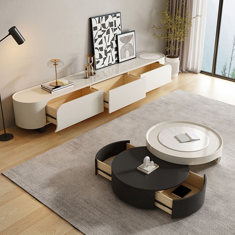 Contemporary Round Slate Nesting Coffee Table Set with Storage