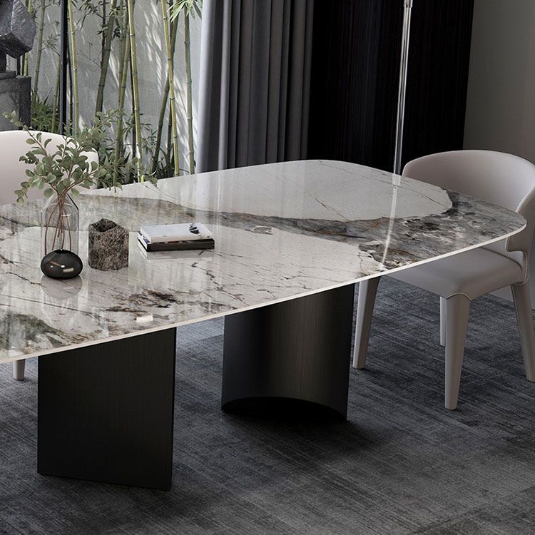 Metal Traditional Luxury Rectangle Table Sintered Stone Top Indoor Table for Kitchen
