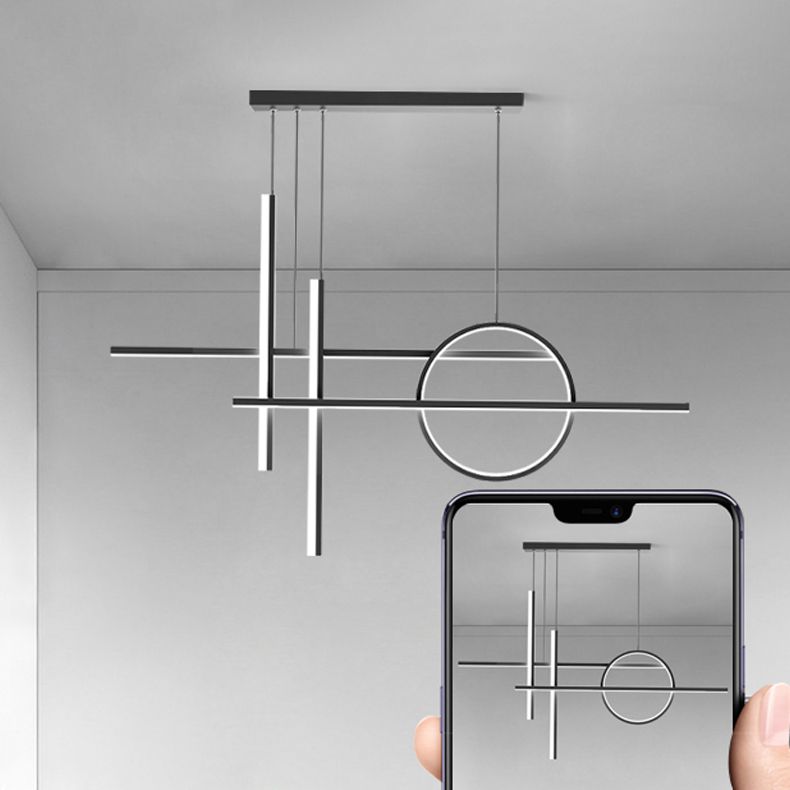 5-Light Geometric Island Lights Contemporary Metal Island Ceiling Light in Black