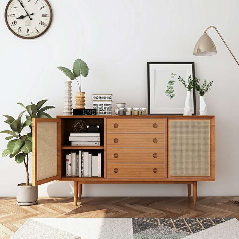 Modern Accent Cabinet Solid Wood With Doors 4 - Drawer Rectangle Cabinet