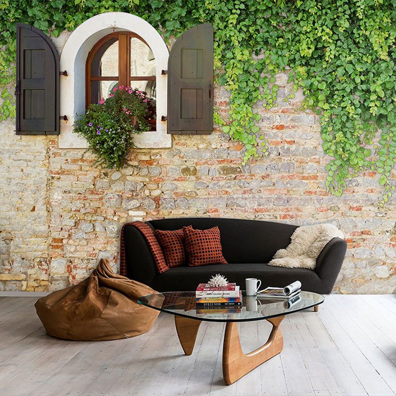 Fresh Leaf and Wall Mural for Restaurant Decor, Whole Wall Art in Pastel Green