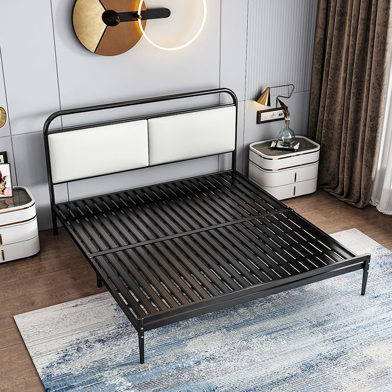 Metal Slat Bed 79 inch Wide with  RectangularUpholstered Headboard