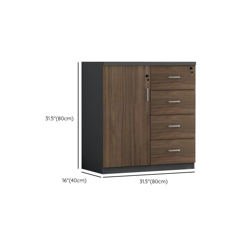 Nordic Lateral Filing Cabinet Brown Wooden Frame Key Locking File Cabinet