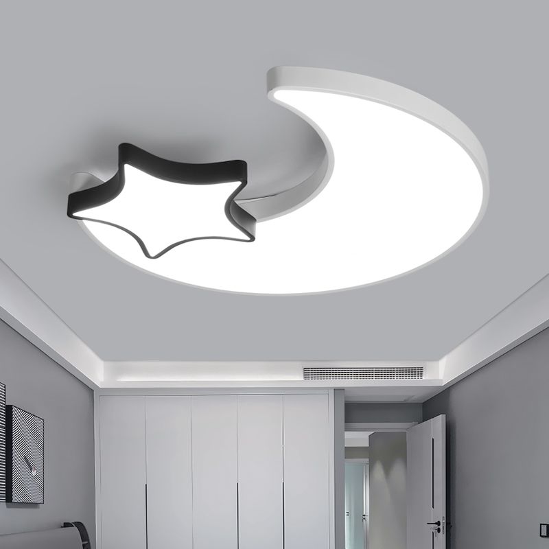 Plafonnier LED nordique plafonnier croissant et étoile noir-blanc avec abat-jour en acrylique