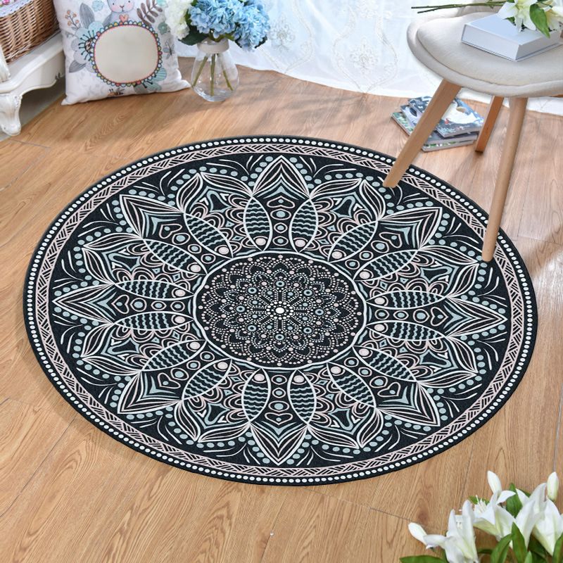 Ethnic Multi Colored Print Rug Polyester Persian Rug Stain Resistant Machine Washable Anti-Slip Backing Rug for Sitting Room
