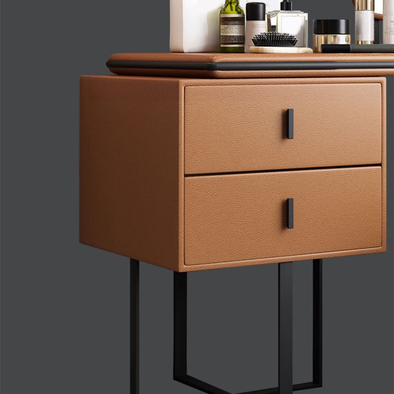 Vanity Mirrored Faux Leather Makeup Dressing Table Stool Set, 28.74"