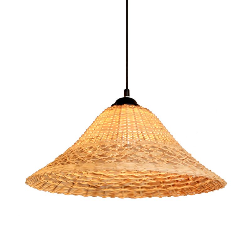 Bamboo Woven Wide Flare Pendant Lamp South East Asia 1 Bulb Brown Suspension Light
