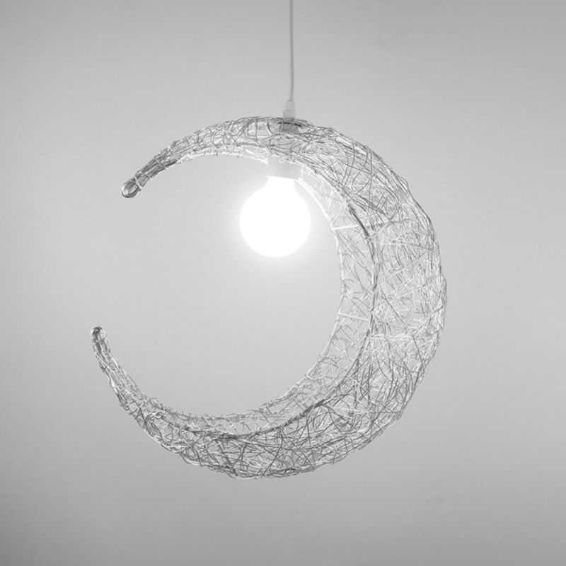 Lámpara colgante de media luna tejida de aluminio contemporánea 1 cabeza plateado/oro accesorio de iluminación suspendida