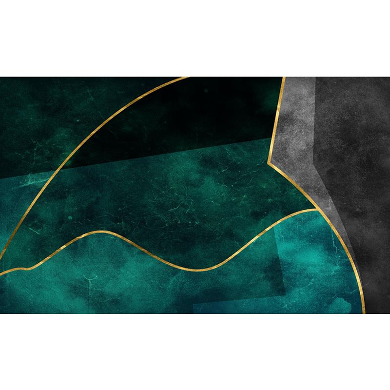 Green Living Room Rug Modernist Abstract Pattern Rug Polyester Machine Washable Non-Slip Backing Area Rug