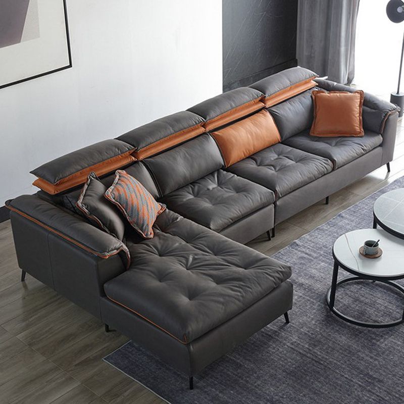 Modern Tufted Sofa & Chaise Stain Resistant Sectional .41.33 Inch in Dark Grey