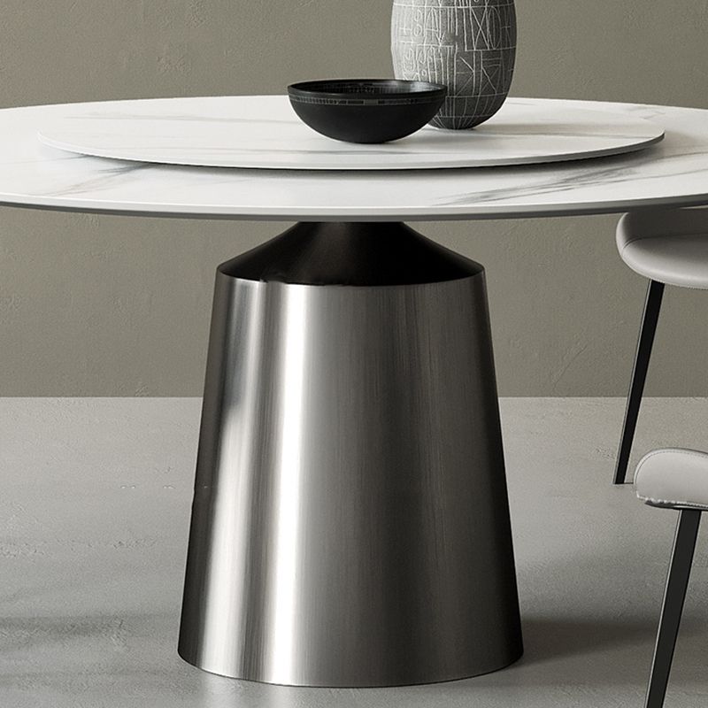 Round Stone Dining Table Modern White Furniture with Pedestal Base for Home