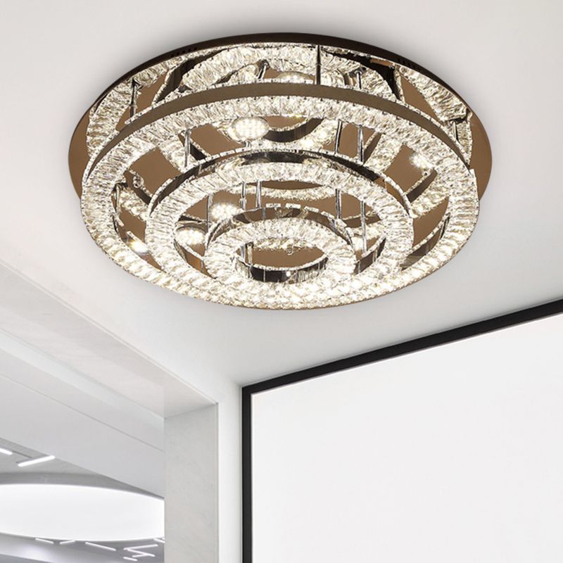 Lámpara empotrada de anillo LED, iluminación empotrada de cristal cromado de estilo moderno para dormitorio, 21,5 "/31,5" de ancho