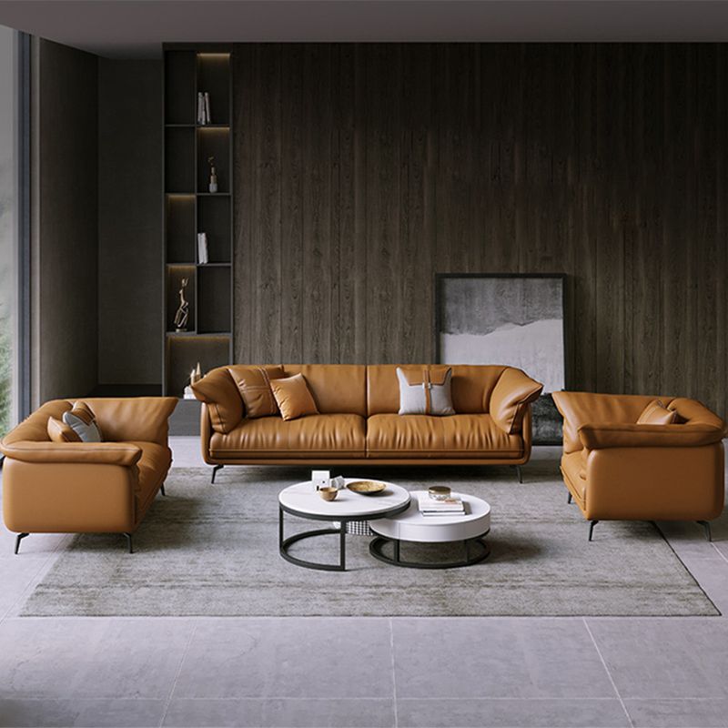 Modern Genuine Leather Living Room Cushions Pillow Top Arm Settee