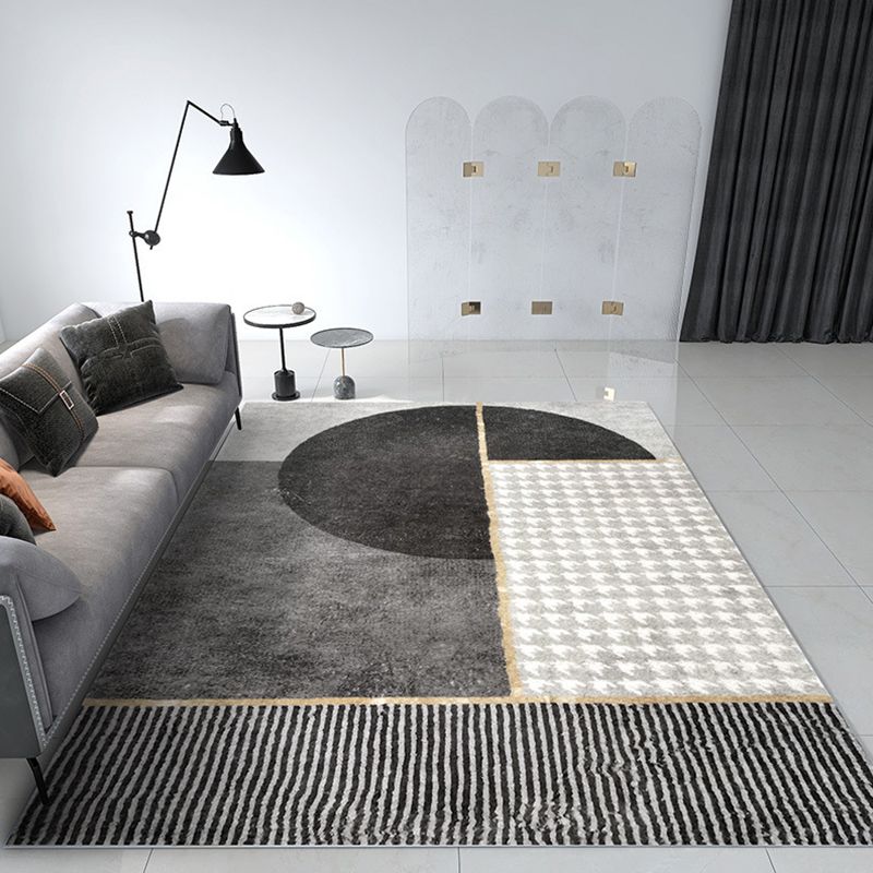 Modern Living Room Rug Abstract Pattern Carpet Polyester Area Rug with Non-Slip Backing