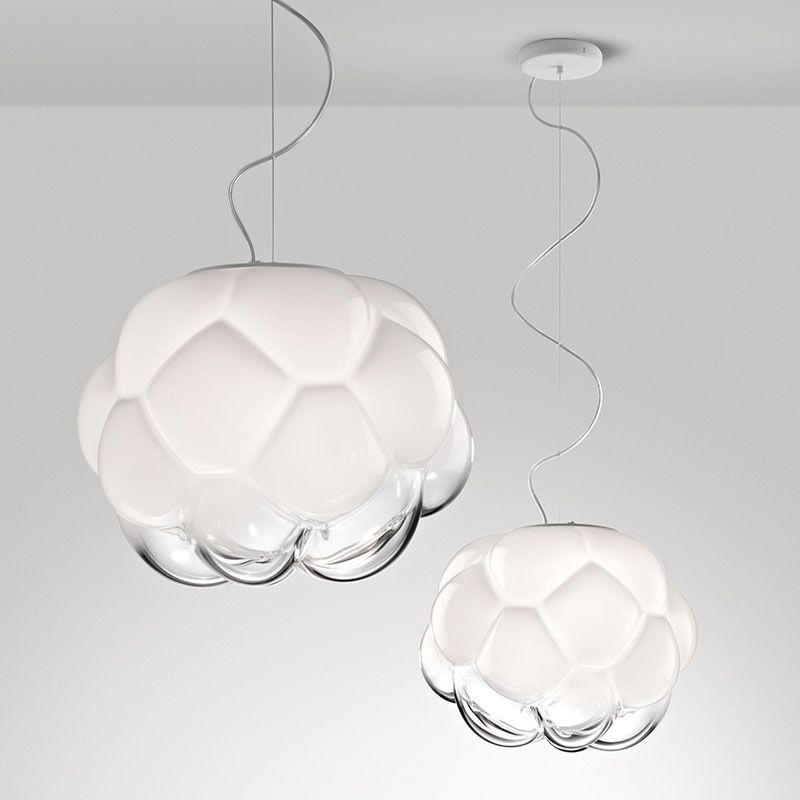1 Licht modern uniek geometrisch licht, hanglampverlichting met wolkvormige glazen schaduw
